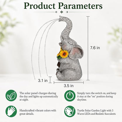 mocosa Solar Garden Statues Elephant and LED Lights Birthday Gifts for Women Mom Grandma Solar Outdoor Cat Decor for Outside,Outdoor Solar Lights for Yard, Garden and Patio, Unique Gift for Women