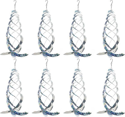 OFFO Bird Reflectors, 14.8 inch Double-Sided Reflective Bird Scare Devices with Stainless Steel Hook, Spiral Reflectors Outdoor Garden Decor for Tree Patio Farm Orchard Porch Pool, 8 PCS