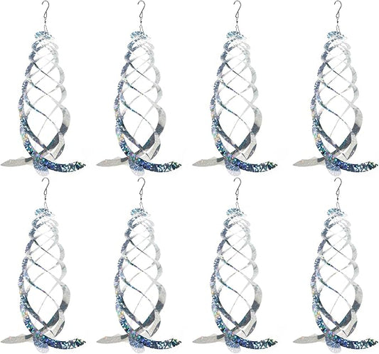 OFFO Bird Reflectors, 14.8 inch Double-Sided Reflective Bird Scare Devices with Stainless Steel Hook, Spiral Reflectors Outdoor Garden Decor for Tree Patio Farm Orchard Porch Pool, 8 PCS