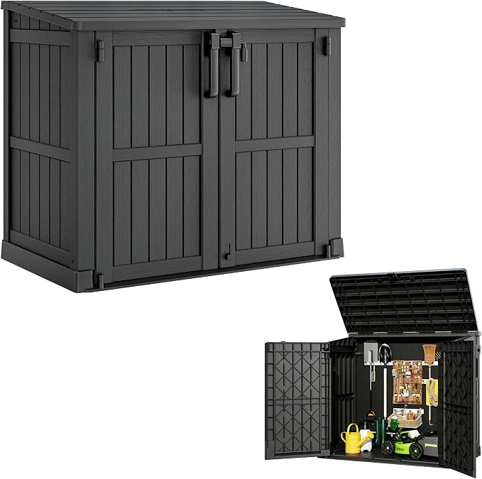 Horizontal Resin Storage Shed 36 Cu Ft with Lockable Doors, Portable Outdoor Storage Shed -Waterproof Outdoor Storage Cabinet for Garden, Easy to Assemble