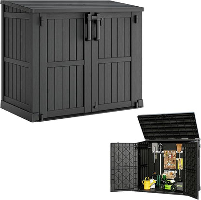 Horizontal Resin Storage Shed 36 Cu Ft with Lockable Doors, Portable Outdoor Storage Shed -Waterproof Outdoor Storage Cabinet for Garden, Easy to Assemble