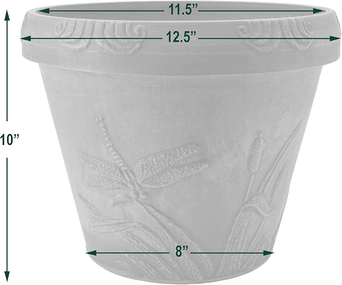 PSW Pot Collection Dragonfly Planter Pot for Indoor and Outdoor Plants and Gardens, 12.5' by 10, Chocolate