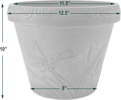 PSW Pot Collection Dragonfly Planter Pot for Indoor and Outdoor Plants and Gardens, 12.5' by 10, Beige