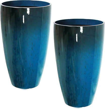 2 Packs 21 inch Tall Planter, Indoor Outdoor Round Planter for Porch, Large Plant Pot with Drainage Hole for Home Garden Front Door, Modern Decorative Pots for Plants (Blue)