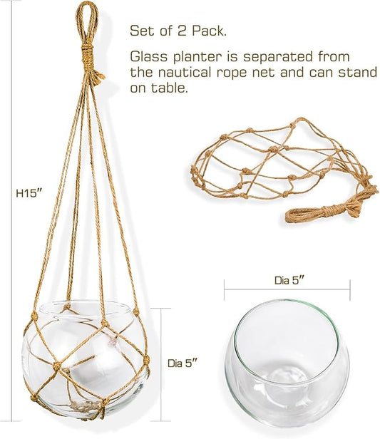 SAILINGSTORY Hanging Glass Plant Terrarium 5" Clear Set of 2 Pack | Glass Planter, Propagation Stations, Flower Vase