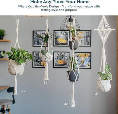 Nook Theory 4-Pack Macrame Plant Hangers with 8 Hooks - Hanging Planters for Indoor Plants, Boho Macrame Hangers Indoor Outdoor, Decorative Plant Hanger Indoor (Cream)