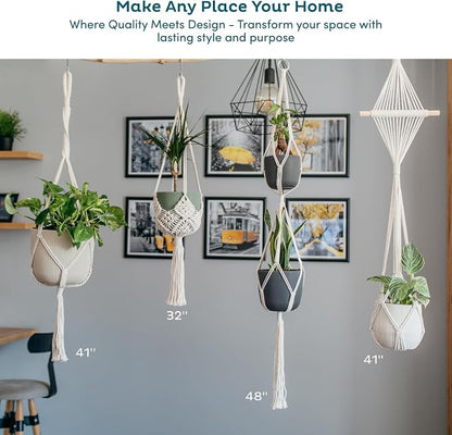 Nook Theory 4-Pack Macrame Plant Hangers with 8 Hooks - Hanging Planters for Indoor Plants, Boho Macrame Hangers Indoor Outdoor, Decorative Plant Hanger Indoor (Black)