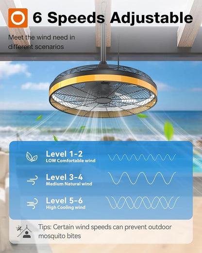 addlon Outdoor Ceiling Fan with Light for Patios, 20 inch Black Waterproof Gazebo Fan Remote&APP Control,6 Speeds 3CCT Dimmable,DC Motor, Plug in Ceiling Fan with Hook Hanging for Pergola Porch Canopy
