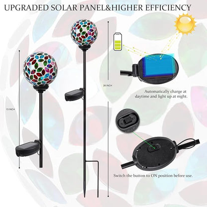 VCUTEKA Solar Lights Outdoor Decorative - Waterproof Mosaic Solar Garden Light, LED Pathway Stake for Landscape Lawn Patio Yard, Solar Globe Lights Outdoor, 1 Pack Green Red