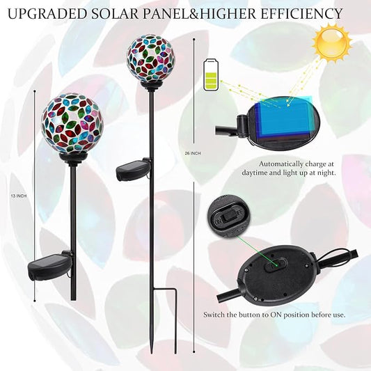 VCUTEKA Solar Lights Outdoor Decorative - Waterproof Mosaic Solar Garden Light, LED Pathway Stake for Landscape Lawn Patio Yard, Solar Globe Lights Outdoor, 1 Pack Green Red