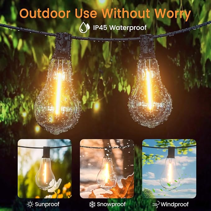 String Lights for Outside,75FT Patio Lights with 50+3 Bulbs(1.5FT Bulbs Spacing), outdoor string lights, Remote & Dimmer, 3 Mode Light & Timing, 50PC Mounting Ties for Outside, 2200K(Black)