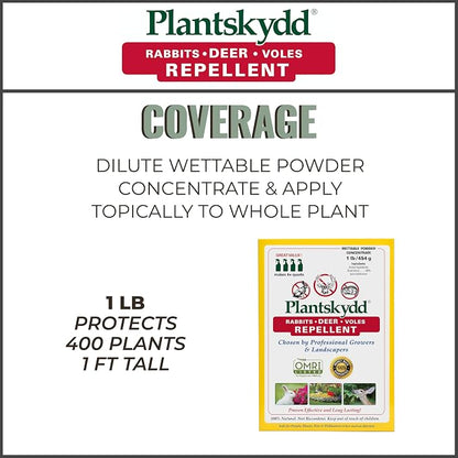 Plantskydd Animal Repellent - Repels Deer, Rabbits, Elk, Moose, Hares, Voles, Squirrels, Chipmunks and Other Herbivores; Wettable Powder Concentrate - 1 LB Box - Makes 1 Gallon Liquid (PSP-R1)