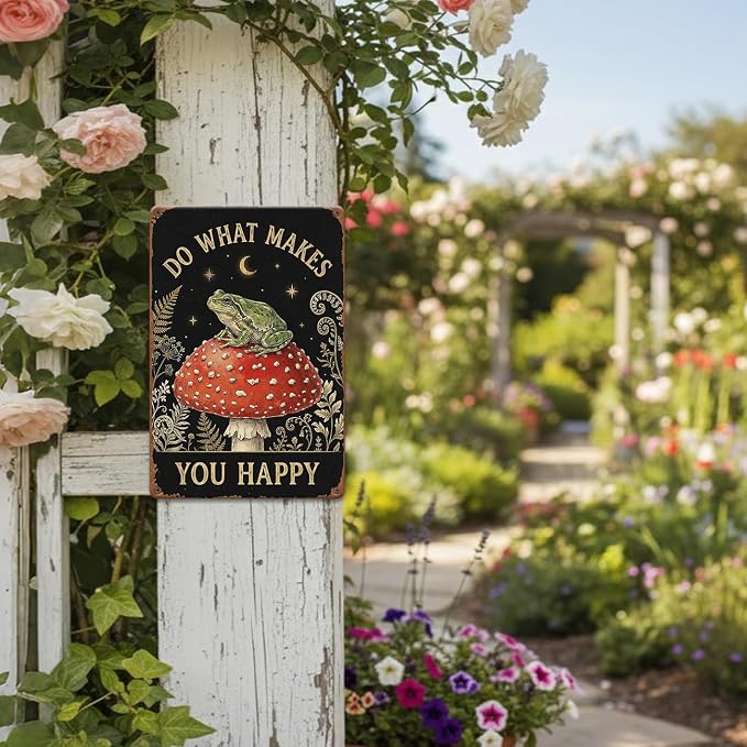 Garden Decor Sign Do What Makes You Happy Frog Wall Art | Nature Lovers • Garden Patio Display • Garden Theme • Whimsical Cottage Style • UV Printed • 8x12 Inch
