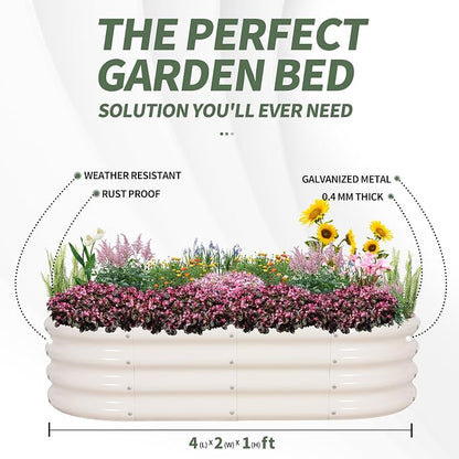 Galvanized Raised Garden Bed- Planter Garden Boxes Outdoor, Raised Beds for Gardening, 4x2x1ft Metal Garden Bed Kit for Vegetables Flower, Planter Raised Bed with Protective Tape & Tools.White-4pack