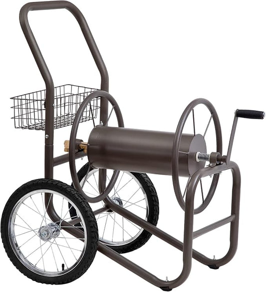 Liberty Garden 880-2 Industrial 2-Wheel Pneumatic Tires Garden Hose Reel Cart - Gray & Arm Navigator Multi-Directional Garden Hose Reel, Holds 125-Feet of, 5/8-Inch, Bronze