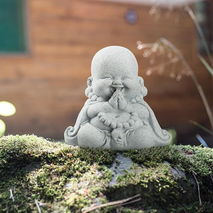Landical Buddha Sandstone Statues, Zen Monk Praying Statue Sculptures Ornament for Wealth Good Luck Feng Shui Decor Home Office Car Decoration(Prayer Buddha)