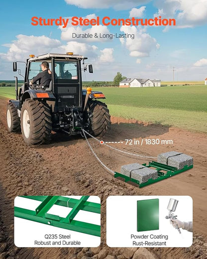 VEVOR Drag Harrow, 4 ft Heavy Duty Tow Behind Drag Harrow with Adjustable Bars & 72 in Chain, Driveway Grader Landscape Rake for ATV, UTV, Tractor, Mower Tow Behind Yard Lawn Leveling Tool