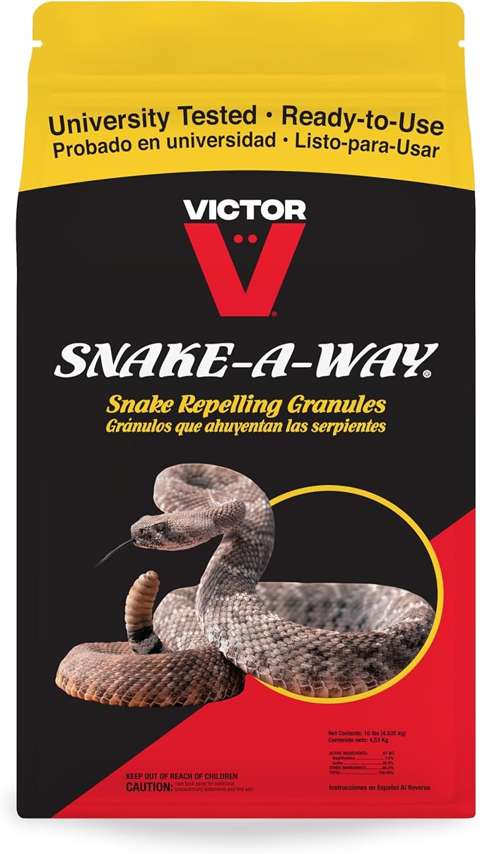 Victor Snake-A-Way Outdoor Snake Repellent Granules for Yard, 10 lb Bag | EPA-Registered Pest Control, Repels Venomous and Non-Venomous Snakes up to 1.25 Acres, Lasts 2-3 Months After Application