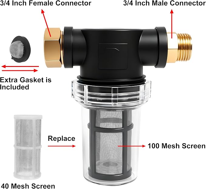 BEETRO Garden Hose Filter for Pressure Washer Inlet Water, Inline Filter for Sediment, with 100 Mesh and 40 Mesh Screen, 2 Sets