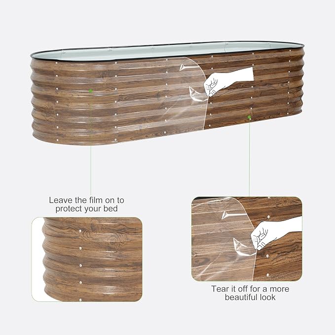 Galvanized Raised Garden Bed Outdoor- 2PCS 6x2x1.4ft Oval Steel Raised Beds for Gardening, Metal Planter Box with Protective Strip and Gloves for Vegetables, Flowers, Fruits(Brown)