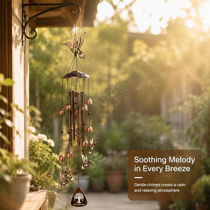Hummingbird Wind Chimes for Outside, Metal Outdoor Wind Chime with Aluminum Tubes, Hummingbird Garden Decor for Patio Porch Yard, Memorial Sympathy Gift for Mom Women