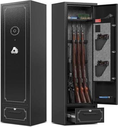 KAER 5-6 Gun Safe,Gun Safes for Rifle and Pistols,No Assembly Gun Cabinets,Rifle Safe,GunSafes for Rifle and Shotguns,Gun Safes & Cabinets with Drawer,Indoor Gun Rack,Removable Shelf (L)