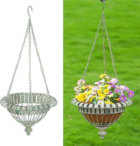 Metal Hanging Planter,Outdoor Hanging Planter for Garden,Patio,Porch. | 27.6"×9" Hand-Crafted Rusty Hanging Basket Plant Holder,Decorative Hanging Planter,,Outdoor Decor