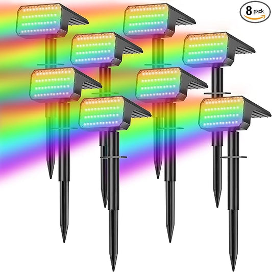 LANSOW Solar Spot Lights Outdoor Color Changing, 8Pack/7 Modes Waterproof Solar Christmas Landscape Spotlights, LED Solar Powered Flood Lights for Yard Garden Pathway Outside Halloween, Auto ON/Off