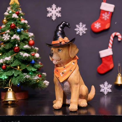 Holiday Decorations Indoor Dog Statue - Halloween Decor Figurine for Outdoor Indoor Mysterious Christmas Tabletop Puppy Sculpture Witch hat, Spooky Gifts Ghost Garden Decorations Rottweiler 5x7x13INCH