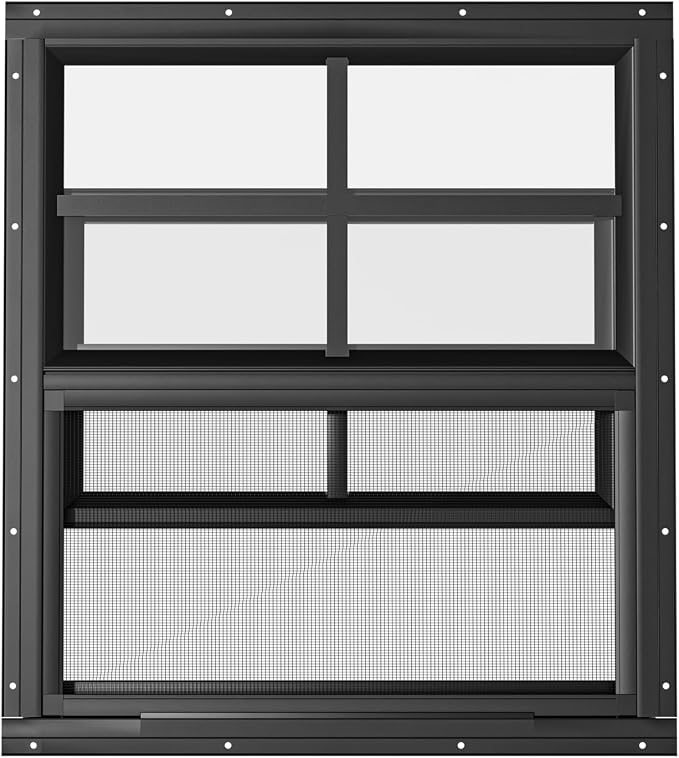 2 Pack Shed Windows 24" W x 27" H Flush Mount, Black Household Windows for Playhouses, Barns, Chicken Coop
