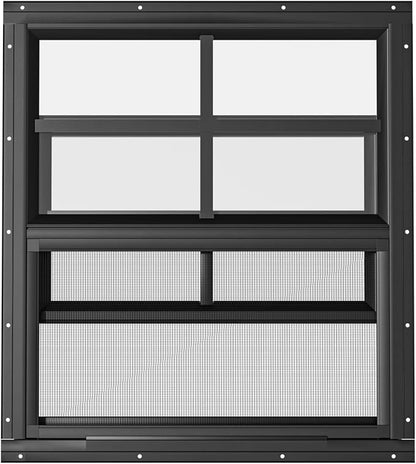 2 Pack Shed Windows 24" W x 27" H Flush Mount, Black Household Windows for Playhouses, Barns, Chicken Coop