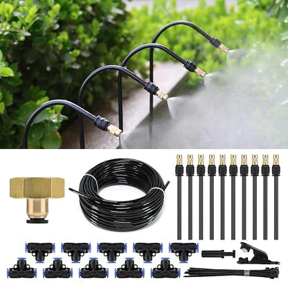 50FT Drip Irrigation System, Complete Garden Watering Kit with Rust-Proof Copper Nozzles - UV Stabilized Flexible Hose for Lawn, Greenhouse, Patio Plants