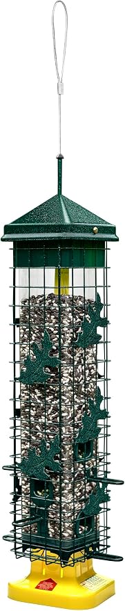 Squirrel Solution200 Squirrel-proof Bird Feeder w/6 Feeding Ports, 3.4-pound Seed Capacity, Free Seed Funnel | Powder-Coated Metal Shroud, Spring-Loaded Weight-Closing, Polycarbonate Tube, Includes Seed Funnel