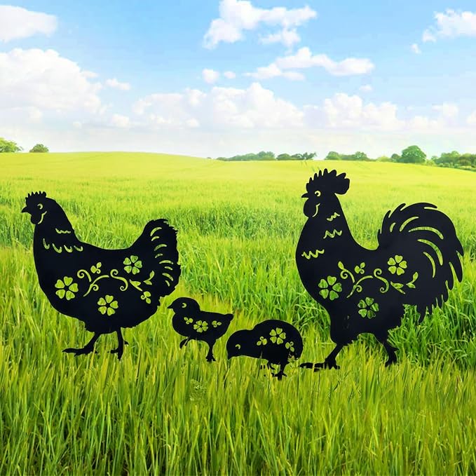 TIGGSY Chicken Metal Decorative Garden Stakes Chicken Gifts for Women/Men Chicken Lovers Gifts Silhouette Statues for Yard Art, Outside, Patio, Outdoor Decor, Garden Decorations, Lawn Ornaments
