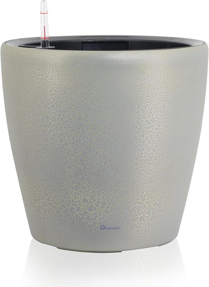 Dexceder 15x14 Self Watering Planter with Wheels (Grey Gold Crackle) | Inner Pot Design, Thickened Large Floor Standing Flower Plant Pot with Water Level Indicator Indoor Outdoor