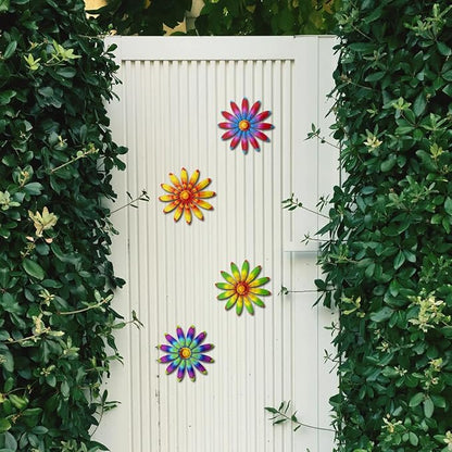 Giyyomtr Metal Flowers Wall Decor - 4pcs Metal Sunflowers Wall Art Hanging Decorations for Outdoor Fence Garden Yard Patio Exterior Wall Decor