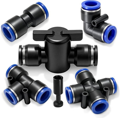 40PCS 1/4" Drip Irrigation Fittings, Quick Connect Drip System Parts | 1/4 Quick Connect Fittings Kit, Including Straight, Tee, Elbow, Cross Connectors, Valves, End Caps, DIY Garden Watering Setup