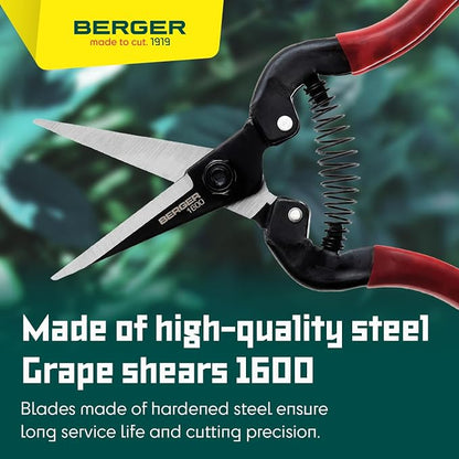 BERGER Pruning Snips – 7.5" Lightweight Garden Shears with Sharp Straight Blade, Steel Construction, Comfort Grip with Cold Protection, Gardening Clippers – 1600