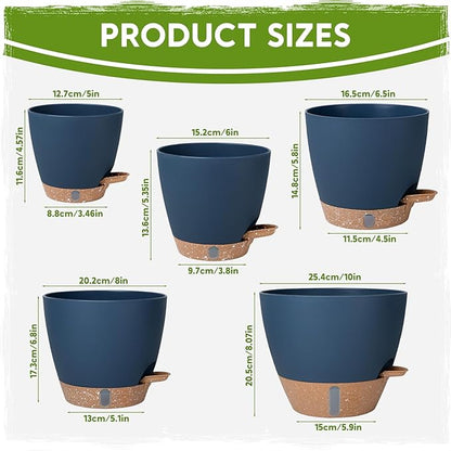 Self-Watering Pots for Indoor Plants with Visible Water Window,5/6/6.5/8/10 Inch Outdoor Flower Pots with Drainage Holes & Reservoir for Patio, Home Decor (Blue)