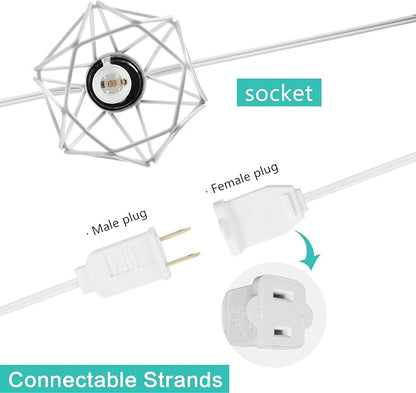 JONATHAN Y 10' White LED String Lights, 10-Light Indoor/Outdoor Set for Patio Deck, Modern Iron Diamond Cage Shade, Weather-Resistant, Connectable, UL Listed (JYL8705B)