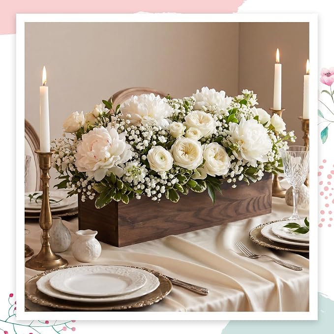 Dandat 2 Set Wood Boxes for Centerpieces 16x4 Inch Rectangle Wooden Planter Box Rustic Wooden Planters with Removable Plastic Liner Floral Foam Blocks for Christmas Wedding Home Garden Decor(Brown)