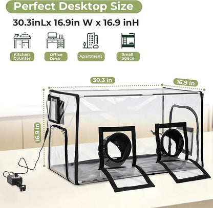 Premium Mushroom Growing Tent Kit with Humidifier & Fan – Desktop Indoor Greenhouse with Filtered Airflow – Ultra-Clear Wrinkle-Free Window for Plant Cultivation