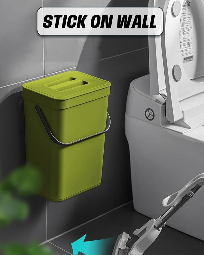 3.2 Gallons Hanging Trash Can with Lid - Kitchen Garbage Can, Under Sink Trash Can, Garbage Can for Bathroom, Waste Bucket Outdoor Indoor, 12L(Lime Green)
