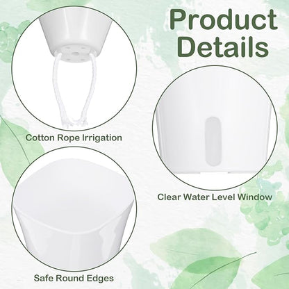 18 Pcs Self Watering Pots 3 Sizes Plastic Self Watering Planters Small Flower Plant Pot with Inner White Pot for Indoor House Plants, Flower (3", 4", 5")