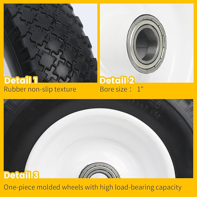 MaxxHaul 12" Flat Free Solid Tire 4.10/3.50-6" Wheel with 1" Bore with 5/8" Adapter - Double Sealed Bearings 3.75" Center Hub - Trailer Dolly/Wheelbarrow Replacement - 330 lb Capacity 1-Pack (51067)