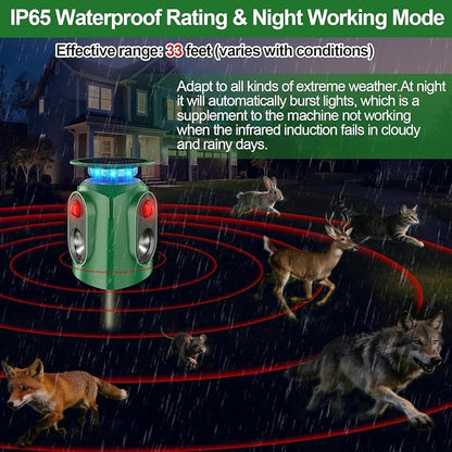 Ultrasonic Animal Repeller Outdoor - Cat Repellent & Deer Deterrent with PIR Sensor & Solar Powered,360° Protection Against for Squirrels, Dog, Deer, Raccoons, Skunks, Rabbits in Garden,Yard, Farm