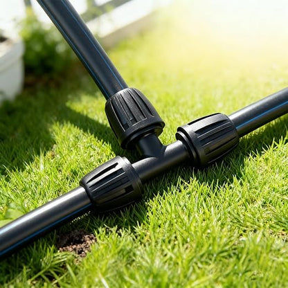12 Pack 1/2 Inch Drip Irrigation Tee Fittings (1/2" ID x 0.6-0.65" OD), 1/2'' Dripline Barbed Tee Connectors with Anti-Drop Lock Nuts for Garden Lawn Irrigation System Connection
