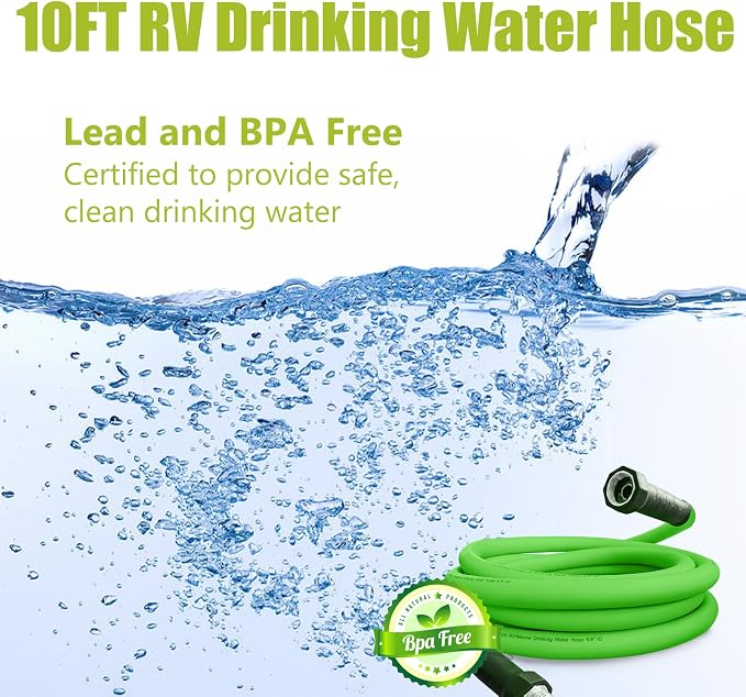 Cupohus 10FT RV Water Hose, 5/8" Extra Thick Wall Drinking Water Safe, Freeze Resistant Hot & Cold Weather, Kink Free Heavy Duty Flexible Hose with Storage Bag for Camper Travel Trailer Boat – Green