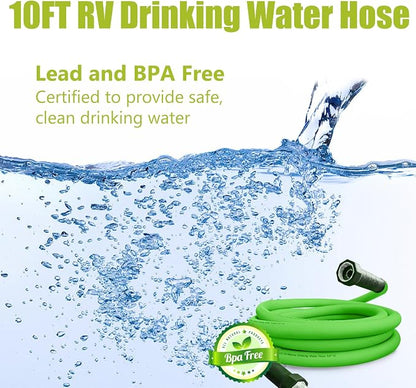 Cupohus 10FT RV Water Hose, 5/8" Extra Thick Wall Drinking Water Safe, Freeze Resistant Hot & Cold Weather, Kink Free Heavy Duty Flexible Hose with Storage Bag for Camper Travel Trailer Boat – Green