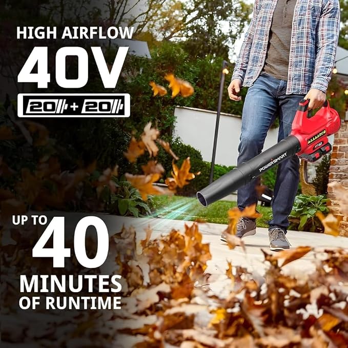 PowerSmart 40V Leaf Blower Cordless, 650CFM 150MPH Performance with 2 x 2.0Ah Batteries & Chargers Included,Powerful Blowers for Lawn Care, Patio, Dust, Blowing Leaves and Dust